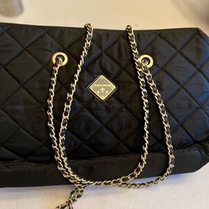 Fleur de Lis Collection Black and Gold Quilted Shoulder Bag